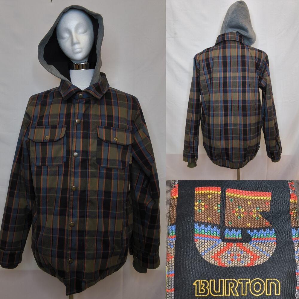 Burton Dryride Jacket Men's L Plaid Hooded Ski Snowboard #W4852